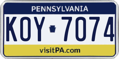 PA license plate KOY7074