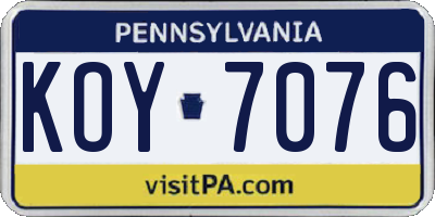 PA license plate KOY7076