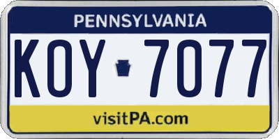PA license plate KOY7077
