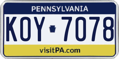 PA license plate KOY7078
