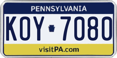 PA license plate KOY7080