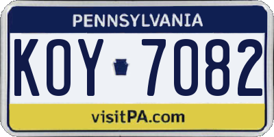 PA license plate KOY7082