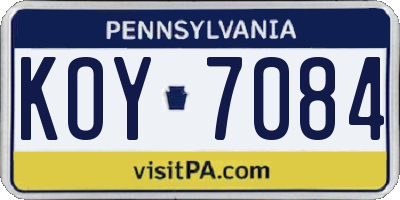 PA license plate KOY7084