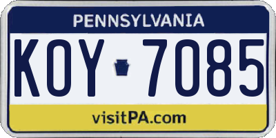 PA license plate KOY7085