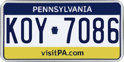 PA license plate KOY7086