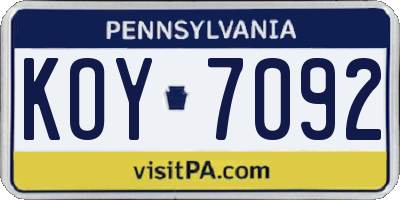 PA license plate KOY7092