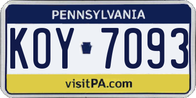PA license plate KOY7093