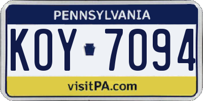 PA license plate KOY7094