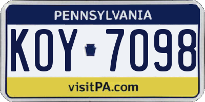 PA license plate KOY7098