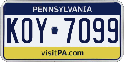 PA license plate KOY7099