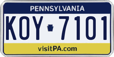PA license plate KOY7101
