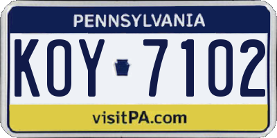 PA license plate KOY7102