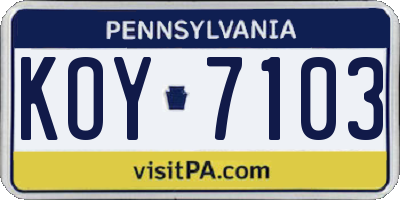 PA license plate KOY7103