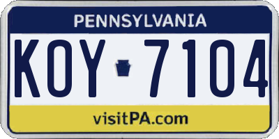PA license plate KOY7104
