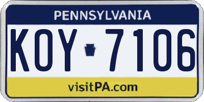 PA license plate KOY7106