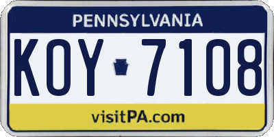PA license plate KOY7108