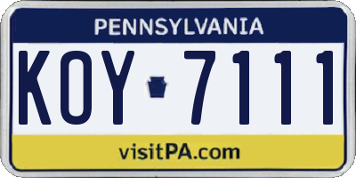 PA license plate KOY7111