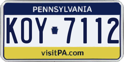 PA license plate KOY7112