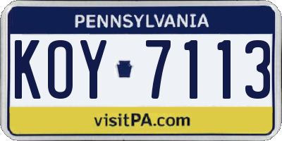 PA license plate KOY7113