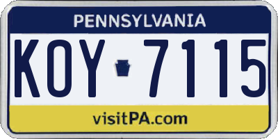 PA license plate KOY7115