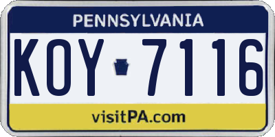 PA license plate KOY7116