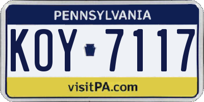 PA license plate KOY7117