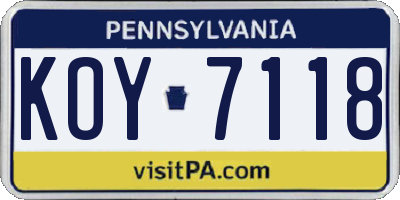 PA license plate KOY7118