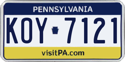 PA license plate KOY7121