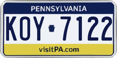 PA license plate KOY7122
