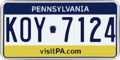 PA license plate KOY7124