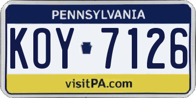 PA license plate KOY7126