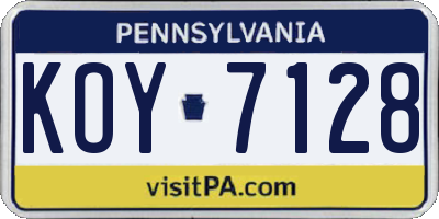 PA license plate KOY7128