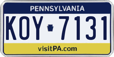 PA license plate KOY7131