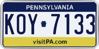 PA license plate KOY7133