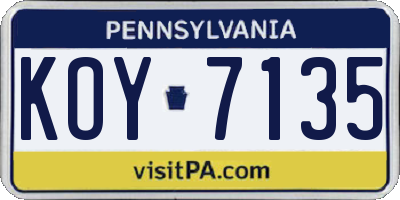 PA license plate KOY7135