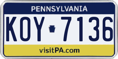 PA license plate KOY7136