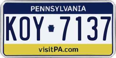 PA license plate KOY7137