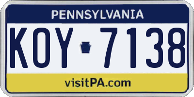 PA license plate KOY7138