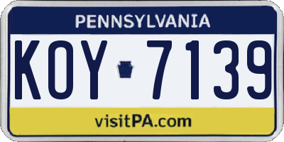 PA license plate KOY7139