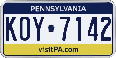 PA license plate KOY7142