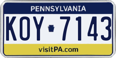 PA license plate KOY7143