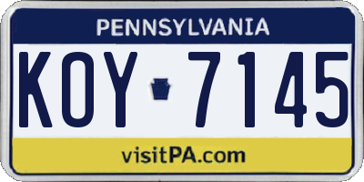 PA license plate KOY7145