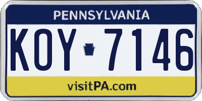 PA license plate KOY7146