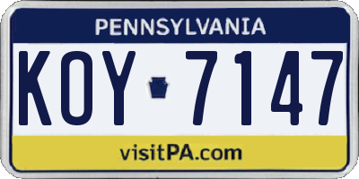 PA license plate KOY7147