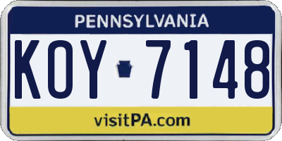 PA license plate KOY7148