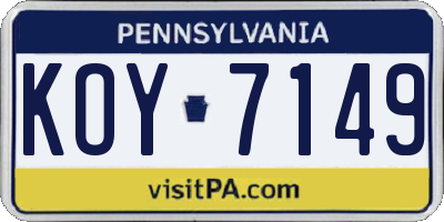 PA license plate KOY7149