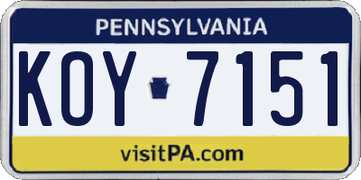 PA license plate KOY7151