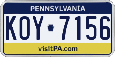 PA license plate KOY7156
