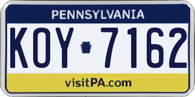 PA license plate KOY7162
