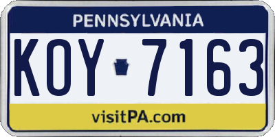 PA license plate KOY7163